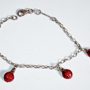 Vintage Sterling Silver Enameled Ladybug Charms Bracelet 7-3/4"